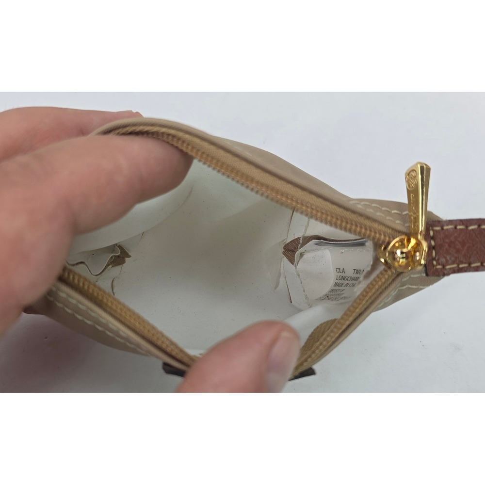 Longchamp Le Pliage Mini Coin Purse Beige Nylon Leather Trim Pouch 3693089841 - Picture 5 of 6